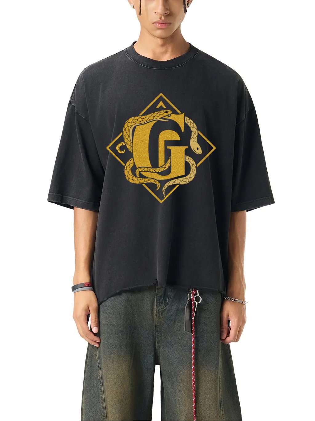 G-Mafia Golden Serpent – Snow Wash Boxy Tee - Image 2